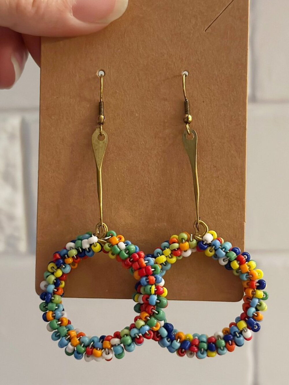 Handmade Multicolor Beaded Hoop Drop Earrings Maasai Boho Statement Earrings NEW
